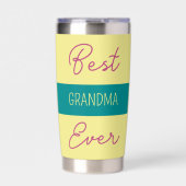 Beste oma ooit gerbera bloemen geel geïsoleerde drinkbeker (Voorkant)