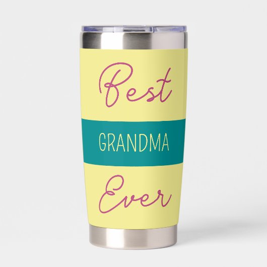 Beste oma ooit gerbera bloemen geel geïsoleerde drinkbeker (Voorkant)