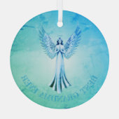 Beste oma ooit | Marble Effect Angel Blauwgroen Glas Ornament (Achterkant)