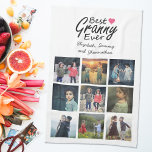 Beste Oma Ooit Moderne Oma Fotocollage Naam Theedoek<br><div class="desc">Vier oma met onze beste oma ooit moderne fotocollage naam keukenhanddoek! Deze prachtig vormgegeven keukenhanddoek is voorzien van het liefdevolle citaat "Best Granny Ever" met een charmant hot roze hart icoon ernaast. Onder het citaat, personaliseer het met de namen van de kleinkinderen. Onder het citaat en de namen, creëer een...</div>
