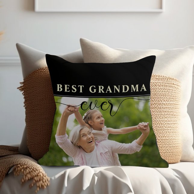 Beste oma ooit Moederdag Sierkussen (Best Grandma ever black and white simple photo pillow )