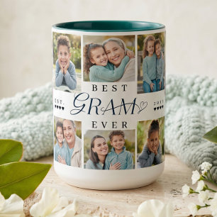 Beste oma ooit Persoonlijke cadeau met 8 foto's co Tweekleurige Koffiemok