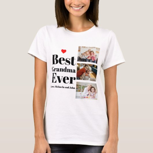 Beste oma ooit Red Heart 3 foto's Collage T-shirt (Voorkant)