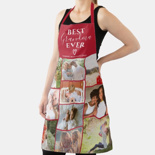 Beste oma ooit rood 10 foto collage grid schort (Insitu)