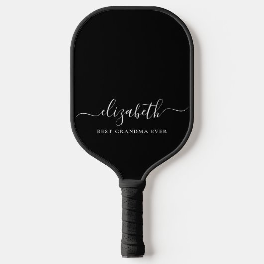 Beste oma ooit script Monogram Zwart Pickleball Paddle (Voorkant)