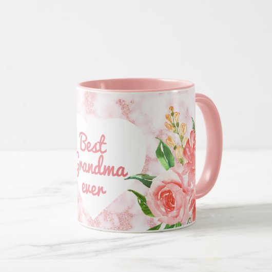 Beste oma ooit Waterverf bloemig roze marmer Mok (Voorkant rechts)