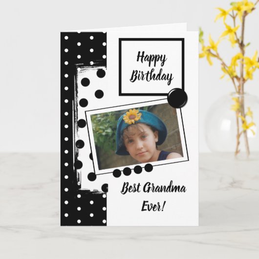 Beste oma ooit zwart-wit met foto kaart (Gele Bloem)