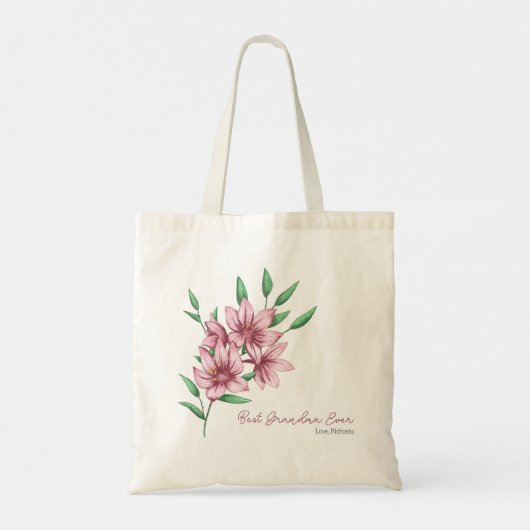 Beste Oma Roze Bloemen Typografie Tote Bag (Achterkant)