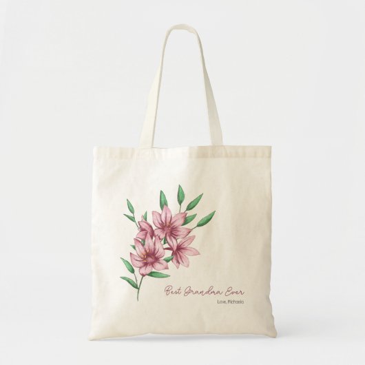 Beste Oma Roze Bloemen Typografie Tote Bag (Voorkant)