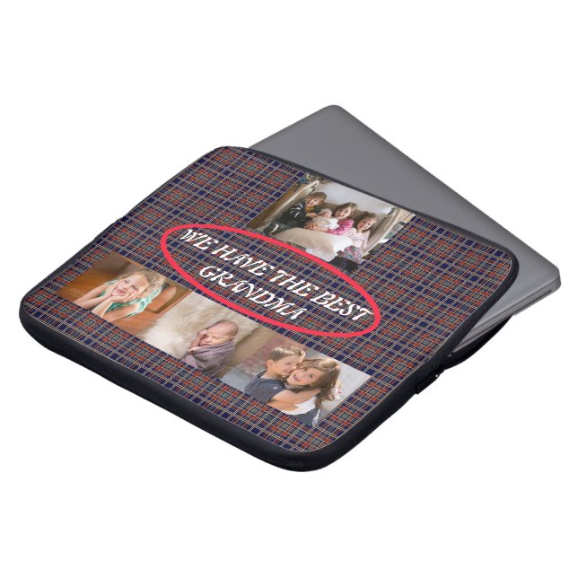 Beste oma Tartan Achtergrond Laptop Sleeve (Voorkant top)