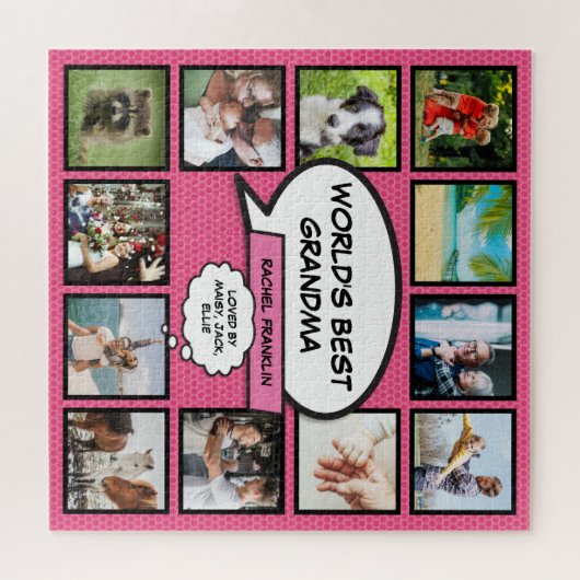 Beste oma ter wereld 12 foto collage leuk roze legpuzzel (Horizontaal)