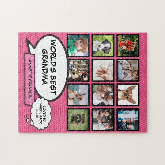 Beste oma ter wereld 12 foto collage roze leuk legpuzzel (Horizontaal)