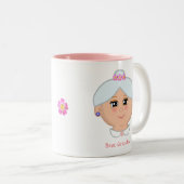 Beste oma versierd met roze bloemen tweekleurige koffiemok (Voorkant rechts)