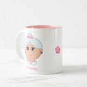 Beste oma versierd met roze bloemen tweekleurige koffiemok (Voorkant links)