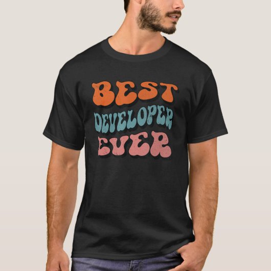 Beste Ontwikkelaar ooit, Distressed Retro Groovy T-shirt (Voorkant)