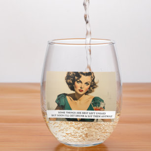 Beste onuitgesproken grappige retro 50s gezegde wijnglas zonder voet