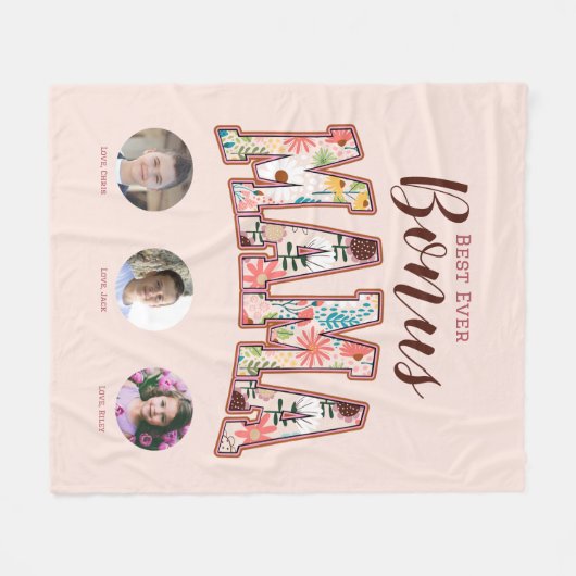 Beste ooit Bonus Mama Drie Foto Moederdag Fleece Deken (Voorkant (Horizontaal))