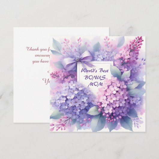 Beste ooit Bonus Moeder Lila Roze Botanische Bloem Feestdagenkaart (Voorkant / Achterkant)