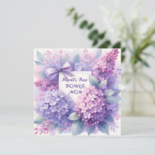 Beste ooit Bonus Moeder Lila Roze Botanische Bloem Feestdagenkaart (Staand voorkant)