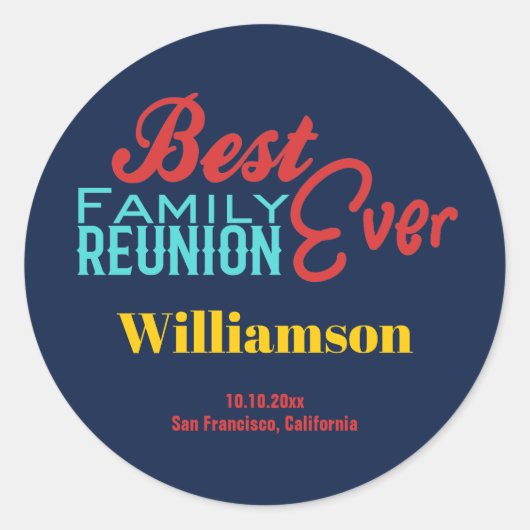Beste ooit Familie Reünie Monogram Modern Blauw Ronde Sticker (Voorkant)