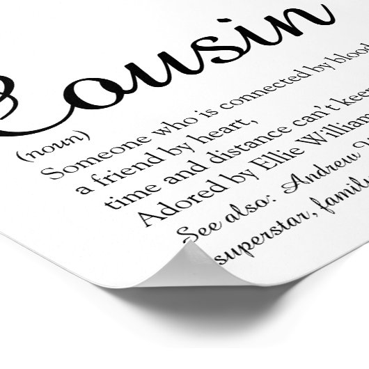 Beste Ooit Neef Definitie Script Zwart en Wit Poster (Hoek)
