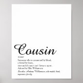 Beste Ooit Neef Definitie Script Zwart en Wit Poster (Voorkant)