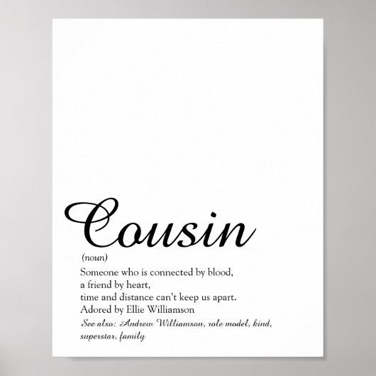 Beste Ooit Neef Definitie Script Zwart en Wit Poster (Voorkant)