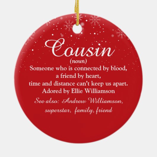 Beste Ooit Neef Definitie Sneeuwvlokken Foto Keramisch Ornament (Achterkant)