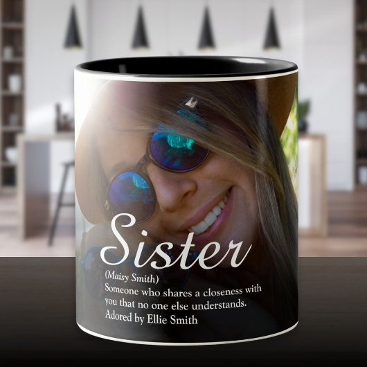 Beste Ooit Zus Definitie Chic Script Foto Tweekleurige Koffiemok