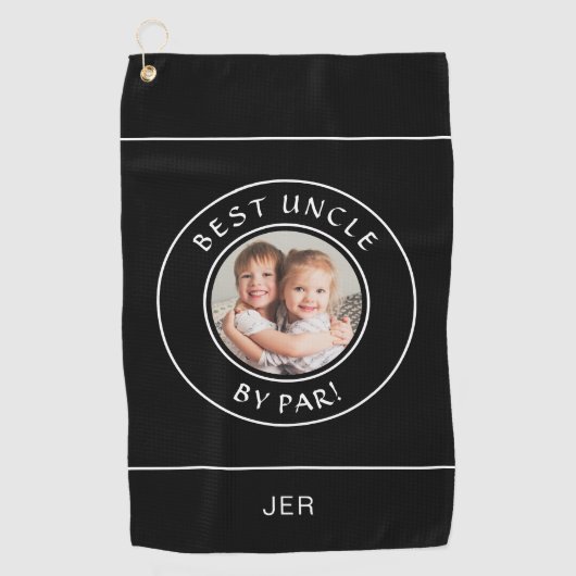 Beste Oom door Par Foto Leuke Golfer Modern Zwart Golfhanddoek (Voorkant)
