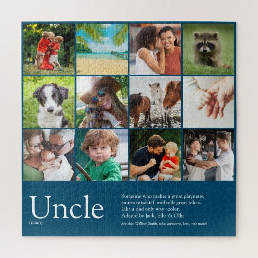 Beste Oom Fotocollage Fun Modern Blauw Legpuzzel (Verticaal)