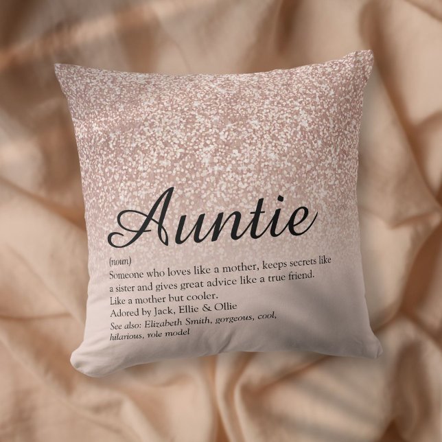 Beste Oom of Tante Ooit Definitie Roze Goud Glitte Kussen (Best Ever Aunt Auntie Definition Rose Gold Glitter Throw Pillow)