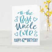 Beste Oom Ooit 42e Verjaardag Typografie in Blauw Kaart (Gele Bloem)