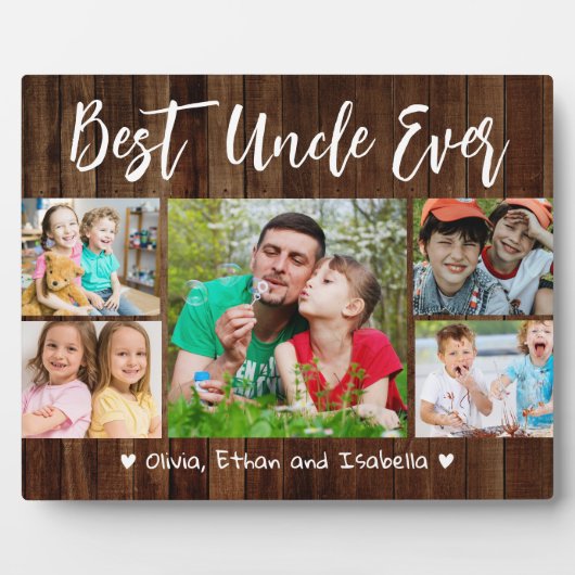 Beste Oom Ooit 5 Fotocollage Rustiek Pallet Hout Fotoplaat (Voorkant)