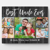 Beste Oom Ooit 5 Fotocollage Rustiek Zwart Hout Fotoplaat (Voorkant)