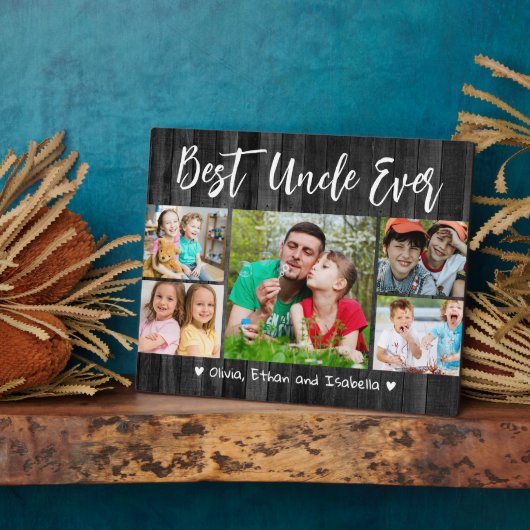 Beste Oom Ooit 5 Fotocollage Rustiek Zwart Hout Fotoplaat (Zijkant)