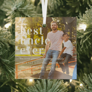 Beste Oom Ooit Citaat & Foto Cadeau Glas Ornament