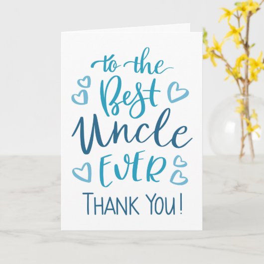 Beste oom ooit Dank u Typografie in blauw Kaart (Gele Bloem)