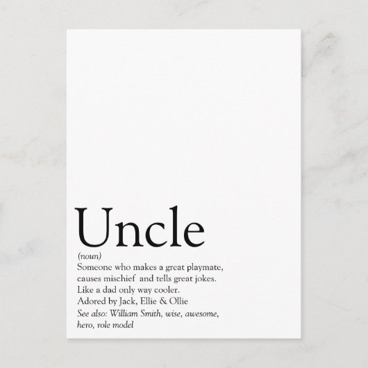 Beste Oom Ter Wereld Ooit, Funcle Definitie Briefkaart (Voorkant)