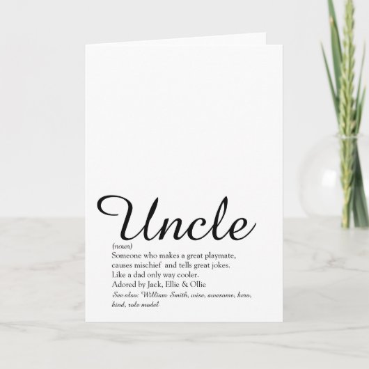 Beste Oom van de Wereld, Funcle Definitie Script Kaart (Voorkant)