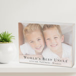 Beste oomfoto van de wereld houten kist print<br><div class="desc">Geef 's werelds beste oom een aangepast houten-fotobord dat hij jarenlang zal koesteren. Je kunt je personaliseren met een familiefoto,  de uitdrukking 'De beste oom van de wereld' personaliseren en hoe hij wordt benaderd (oom,  tio,  enz.),  en zijn nichtjes- en neefjes-namen toevoegen.</div>