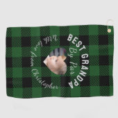 Beste opa aangepaste kinderfoto groene buffelplaid golfhanddoek (Horizontaal)