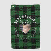 Beste opa aangepaste kinderfoto groene buffelplaid golfhanddoek (Voorkant)