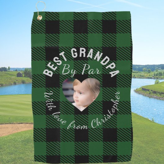 Beste opa aangepaste kinderfoto groene buffelplaid golfhanddoek