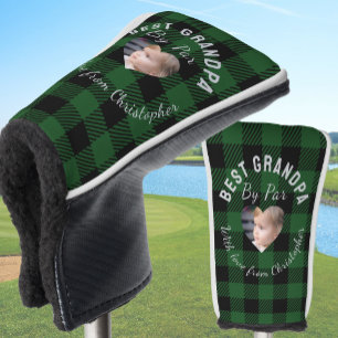 Beste opa aangepaste kinderfoto groene buffelplaid golfheadcover