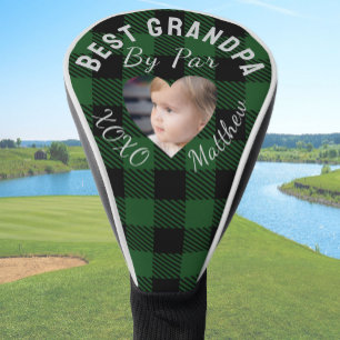 Beste opa aangepaste kinderfoto groene buffelplaid golfheadcover