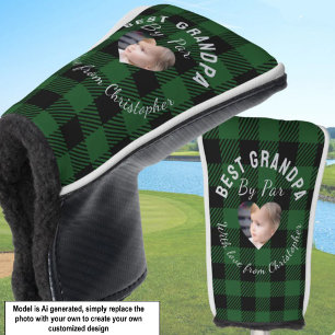 Beste opa aangepaste kinderfoto groene buffelplaid golfheadcover