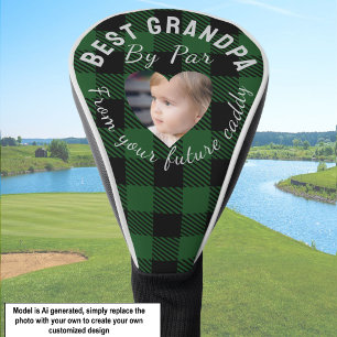 Beste opa aangepaste kinderfoto groene buffelplaid golfheadcover