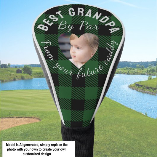 Beste opa aangepaste kinderfoto groene buffelplaid golfheadcover