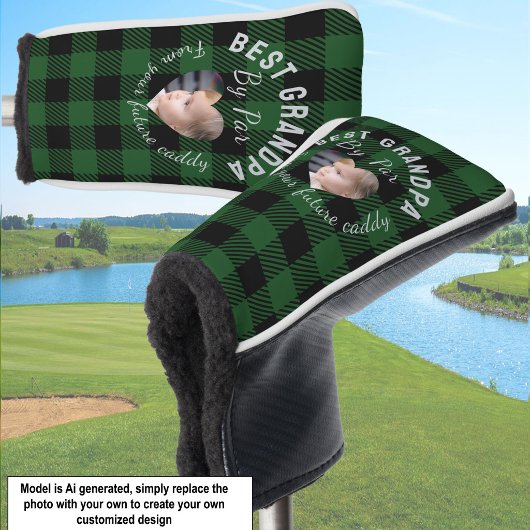 Beste opa aangepaste kinderfoto groene buffelplaid golfheadcover